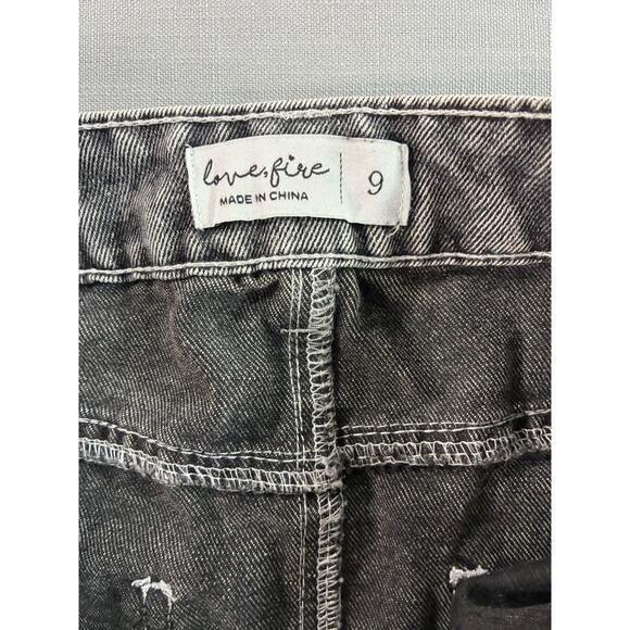 Love Fire Acid Wash Baggy Cargo Denim Skirt Womens 9 Y2K Streetwear Utility - Picture 3 of 10